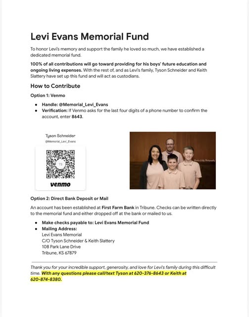 Levi Evans, Tribune KS, Obituary, Death: In Loving Memory Of a Beloved Firefighter